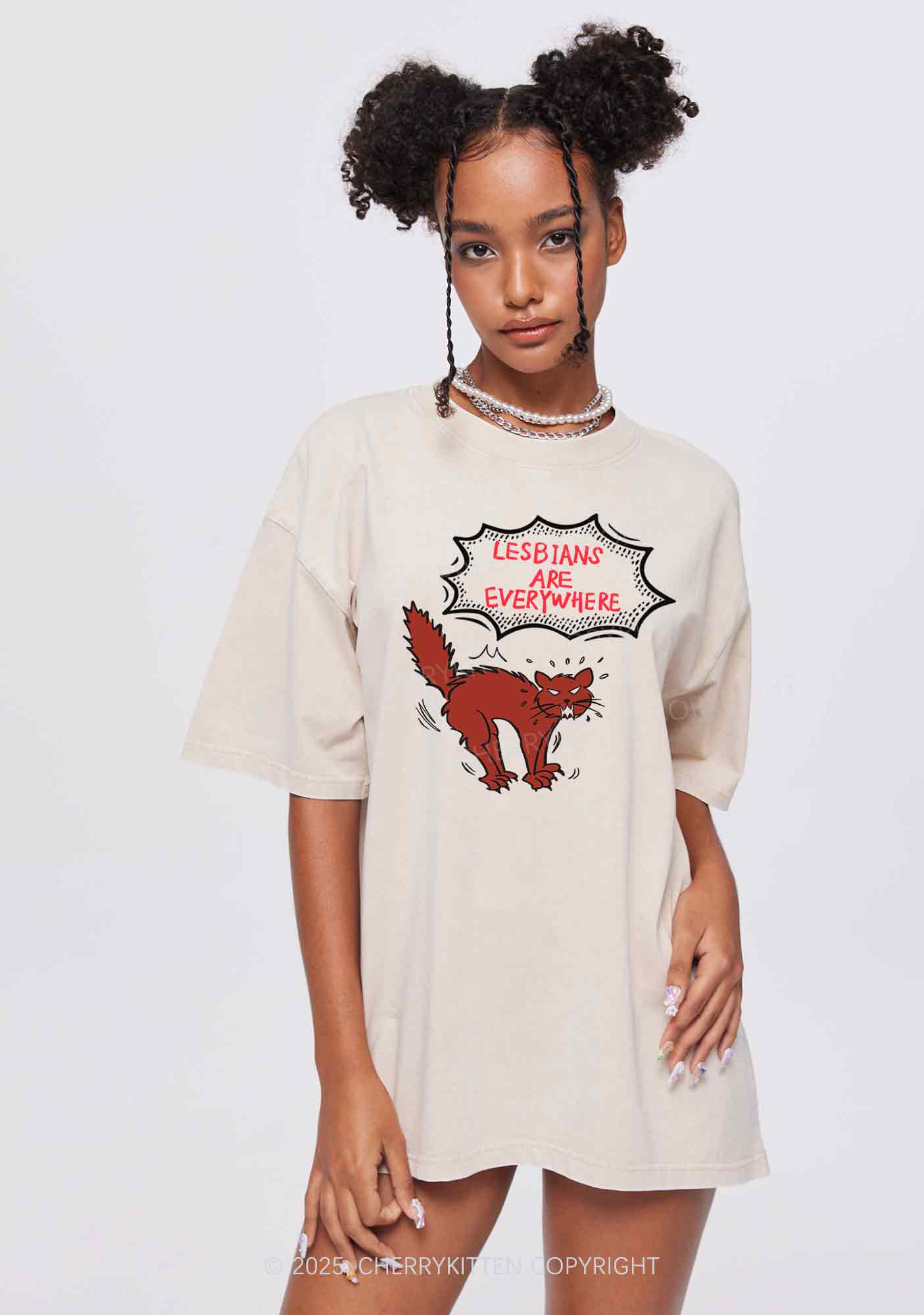 Lesbians Are Everywhere Y2K Shirts Washed Tee Cherrykitten