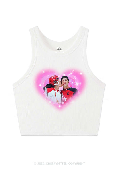 Sparkle Pink Heart Kissing Y2K Crop Tank Top Cherrykitten