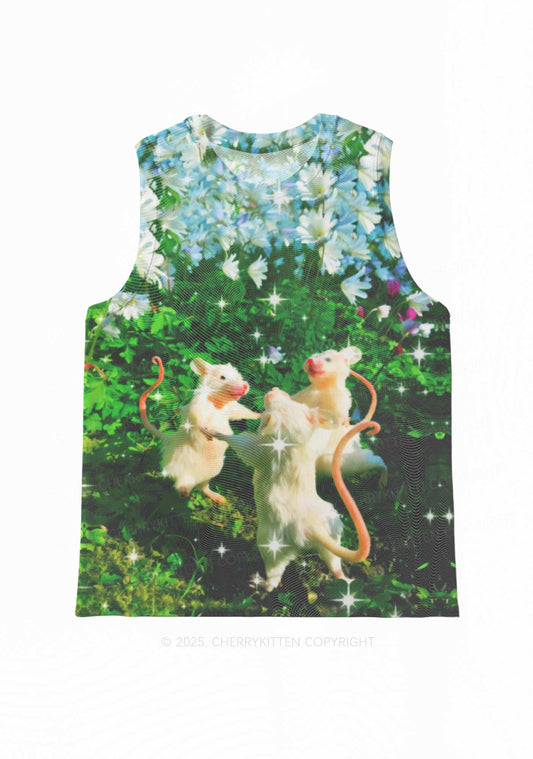 Dancing Rat Y2K Mesh Muscle Tank Cherrykitten Art by OhStuffinell Taxidermy