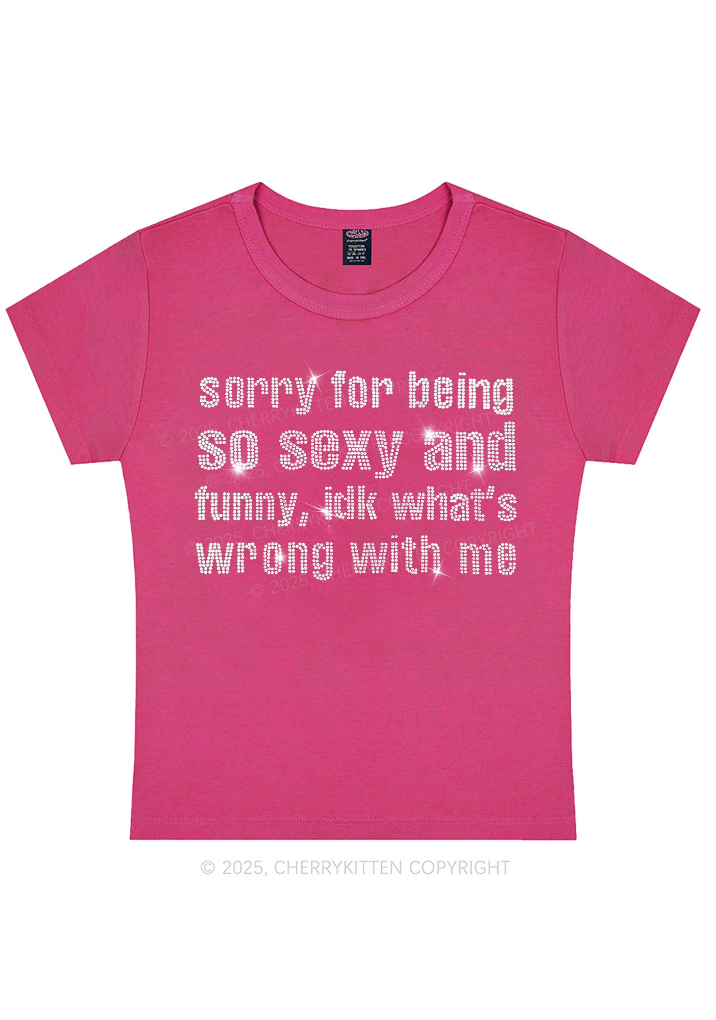 Rhinestone Sorry For Being So Funny Y2K Baby Tee Cherrykitten