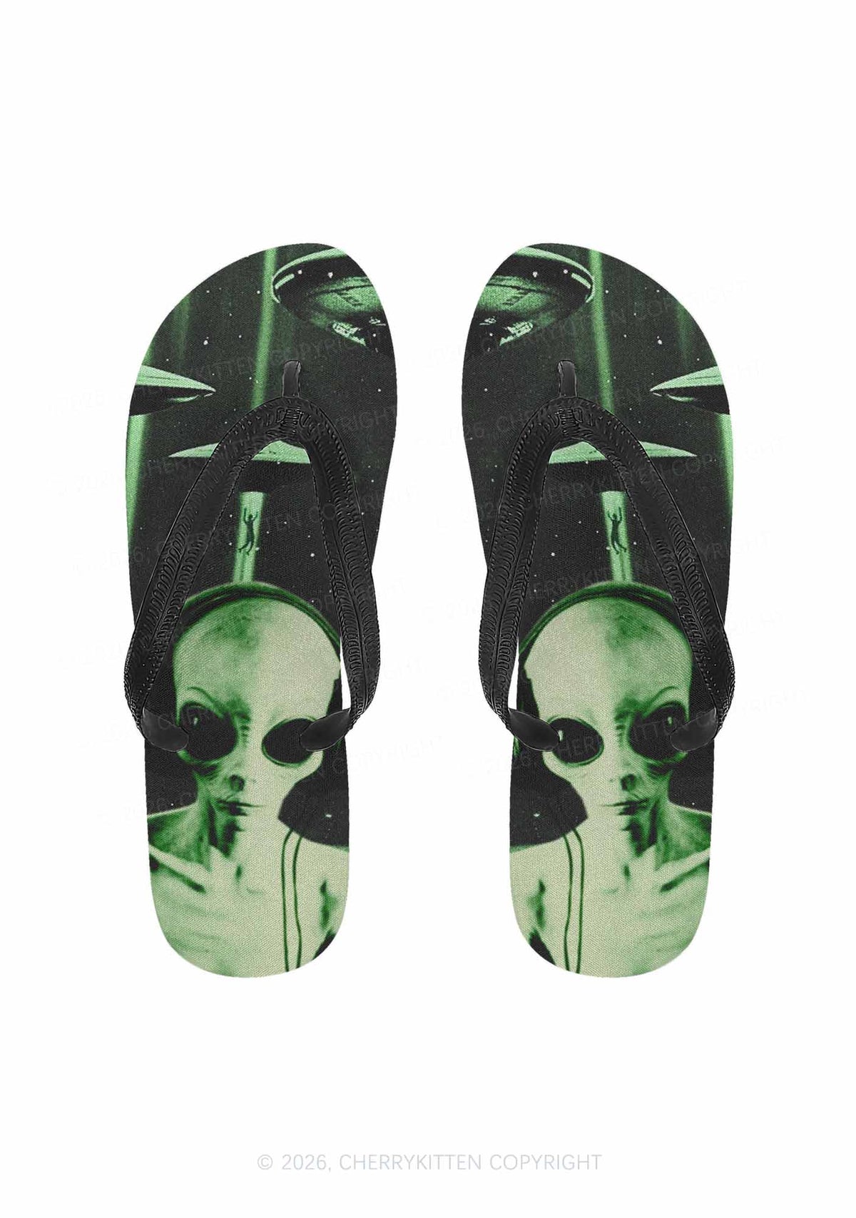 Halloween Alien DJ Y2K Print Flip Flops Cherrykitten