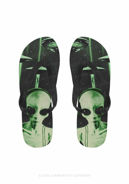 Halloween Alien DJ Y2K Print Flip Flops Cherrykitten