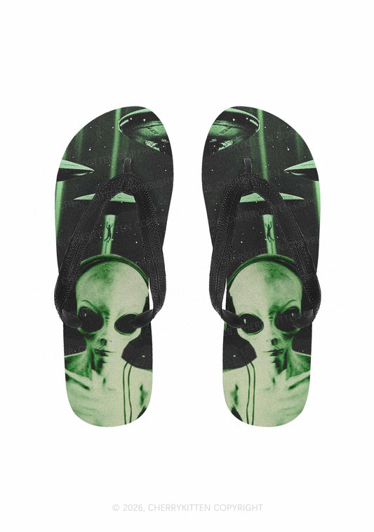 Halloween Alien DJ Y2K Print Flip Flops Cherrykitten
