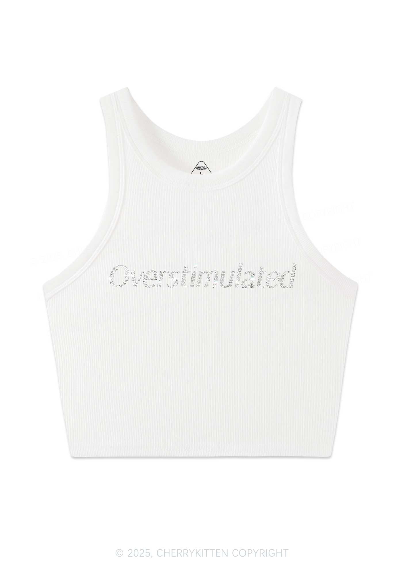 Rhinestone Overstimulated Y2K Crop Tank Top Cherrykitten