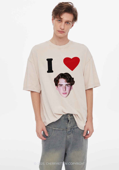 I Love Custom Portrait Y2K Shirts Washed Tee Cherrykitten