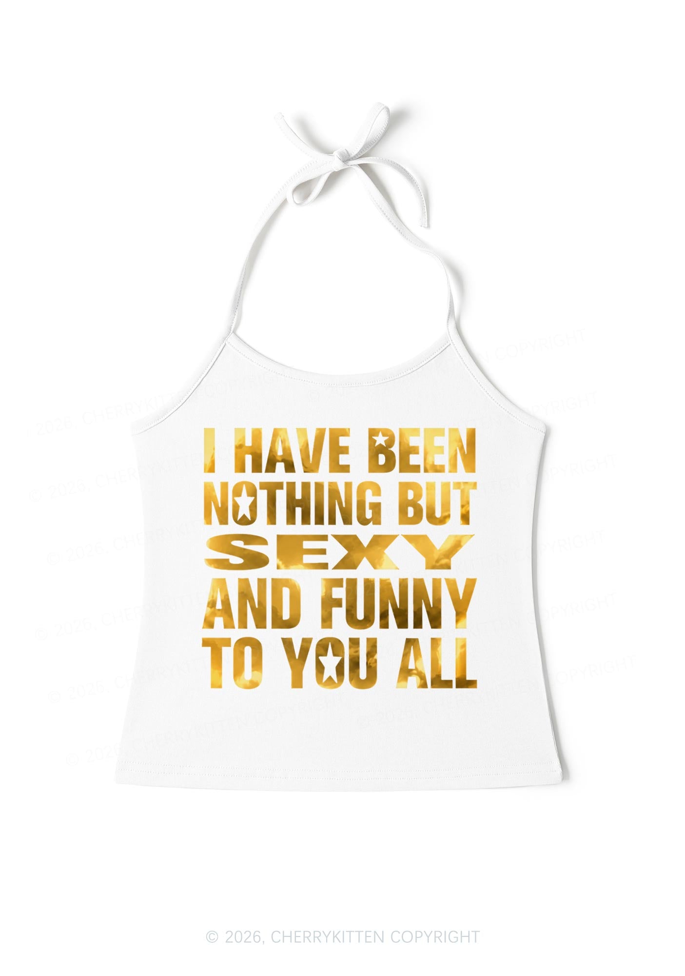 I Have Been Nothing Silver Foil Printed Y2K Halter Neck Cami Cherrykitten