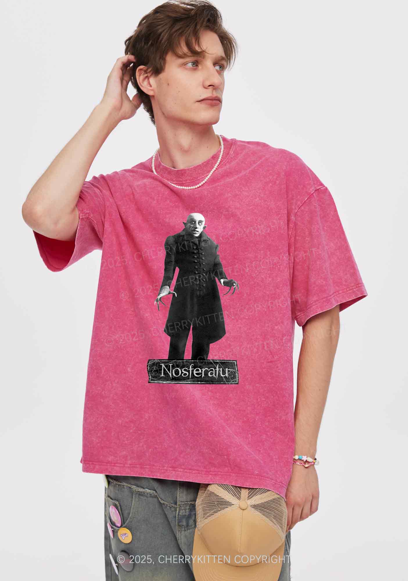 Halloween Male Vampire Y2K Shirts Washed Tee Cherrykitten