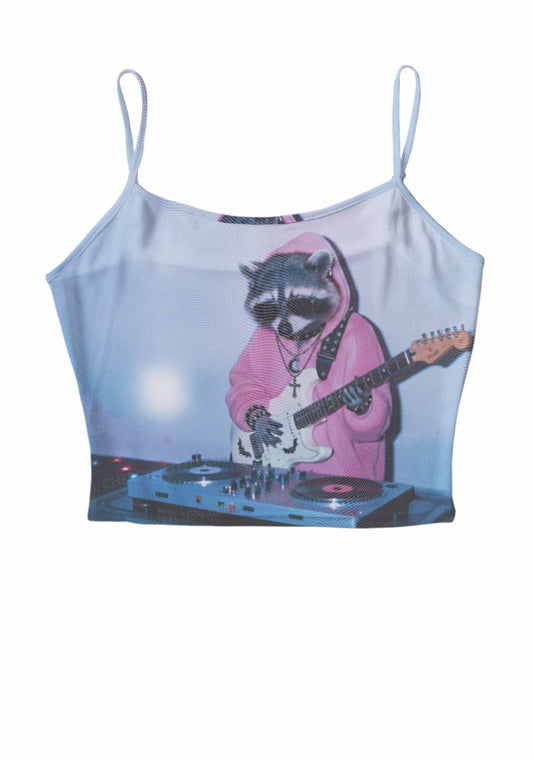 Pink Hoodie Raccoon DJ Y2K Mesh Cami Tank Cherrykitten