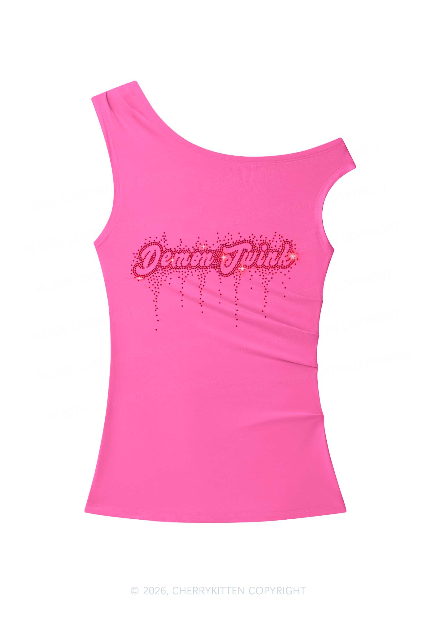 Rhinestone Demon Twink Pride Y2K Off Shoulder Tank Top Cherrykitten
