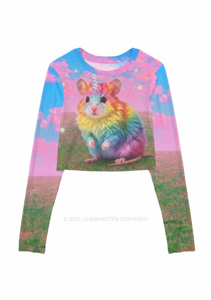 Unicorn Rat Pride Y2K Mesh Long Sleeve Crop Top Cherrykitten