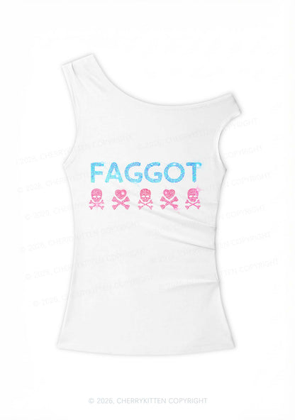 Rhinestone Faggot Skull Pride Y2K Off Shoulder Tank Top Cherrykitten