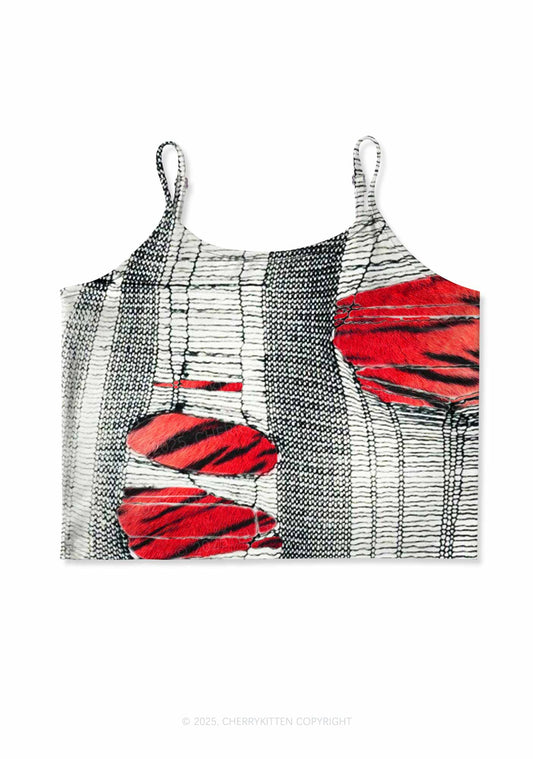 Tiger Striped Red Block Y2K Print Cami Crop Top Cherrykitten