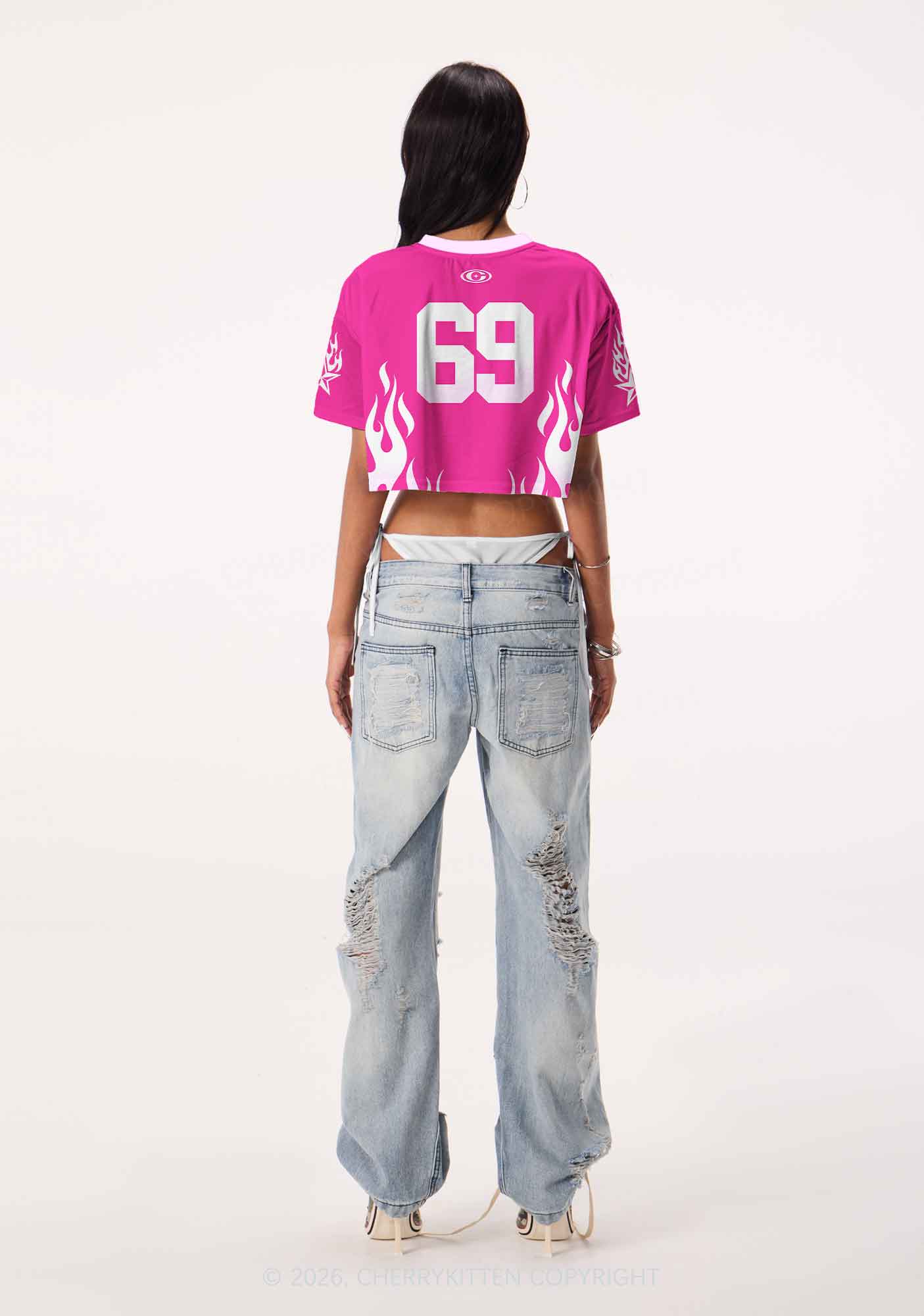 Hot Pink Custom GF BF Photo Y2K Crop Sport Jersey Shirts Cherrykitten