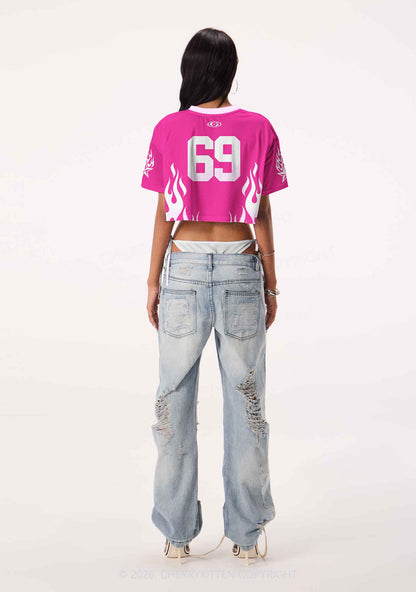 Hot Pink Custom GF BF Photo Y2K Crop Sport Jersey Shirts Cherrykitten