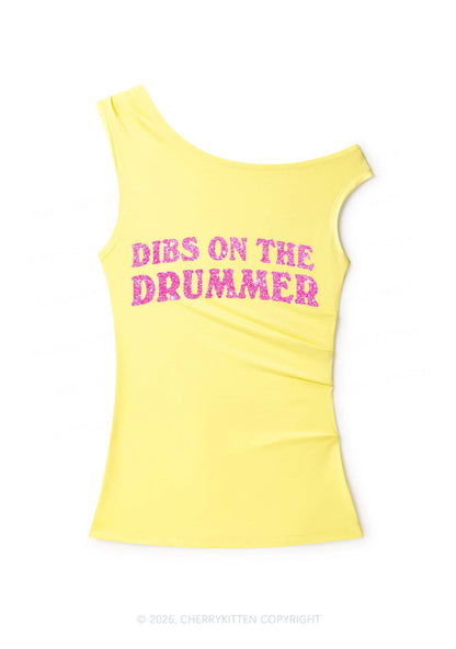 Glitter Dibs On The Drummer Y2K Off Shoulder Tank Top Cherrykitten