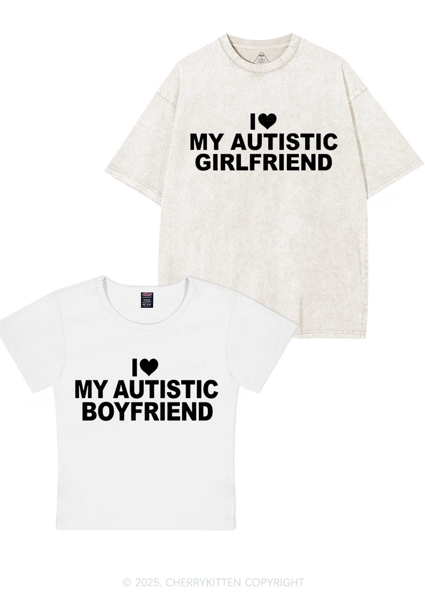 I Love My Autistic GF BF Y2K Valentine's Day Couple Shirt Cherrykitten