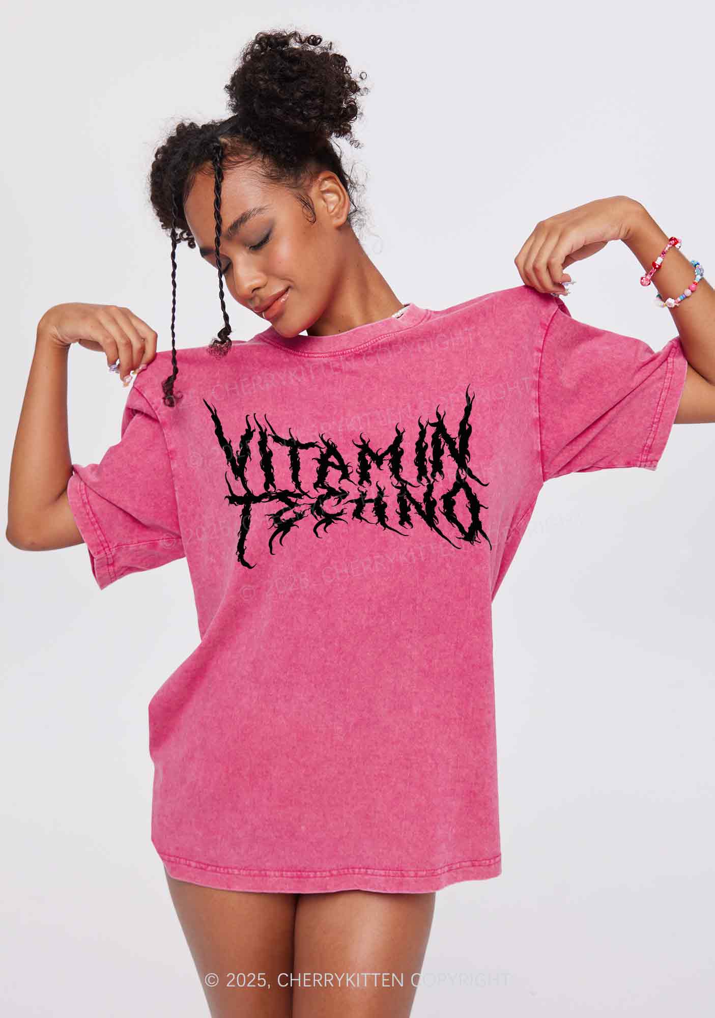 Vitamin Techno Y2K Shirts Washed Tee Cherrykitten