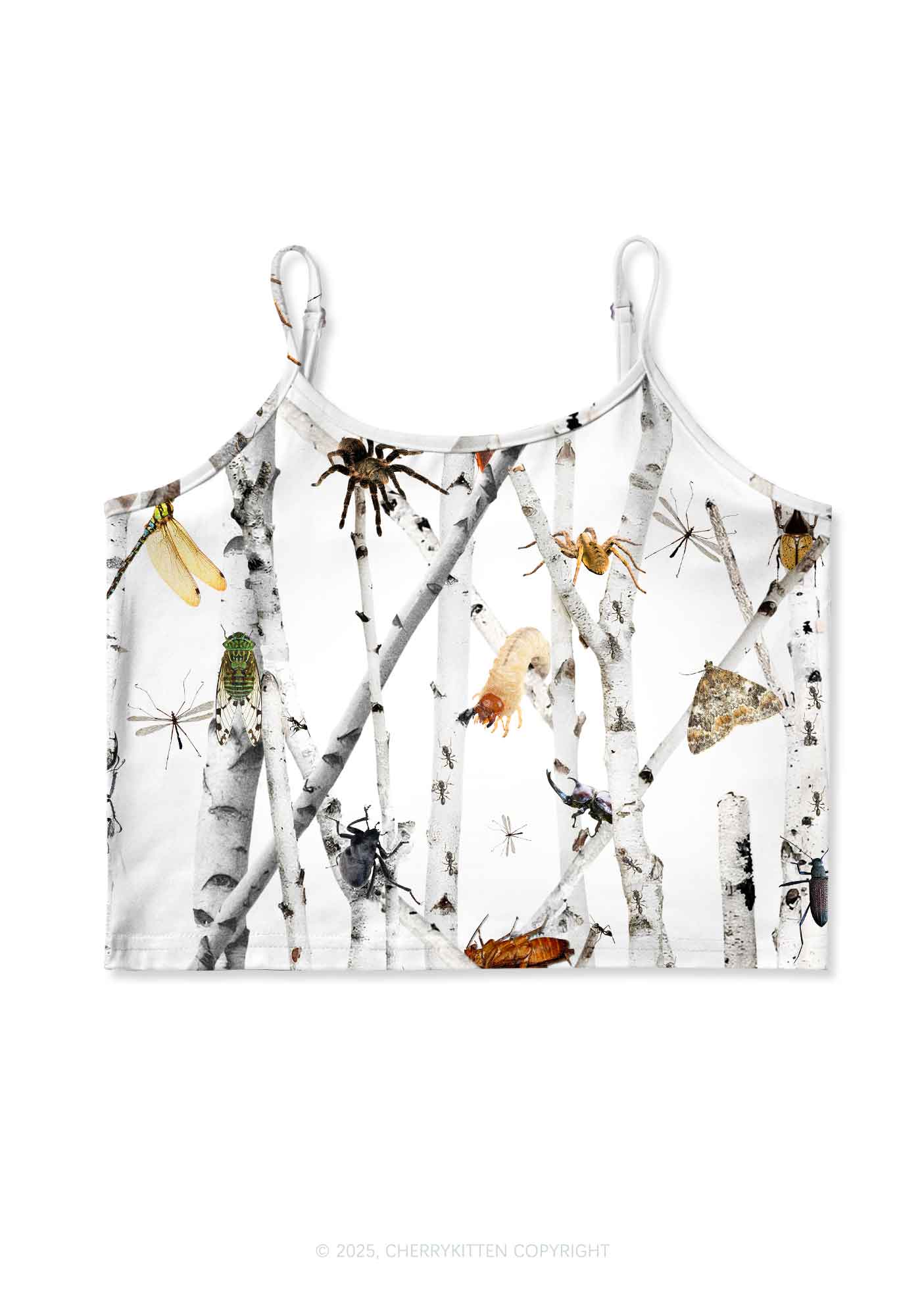 Insects On Birch Y2K Print Cami Crop Top Cherrykitten