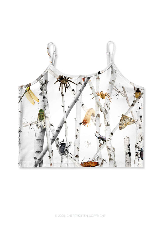 Insects On Birch Y2K Print Cami Crop Top Cherrykitten