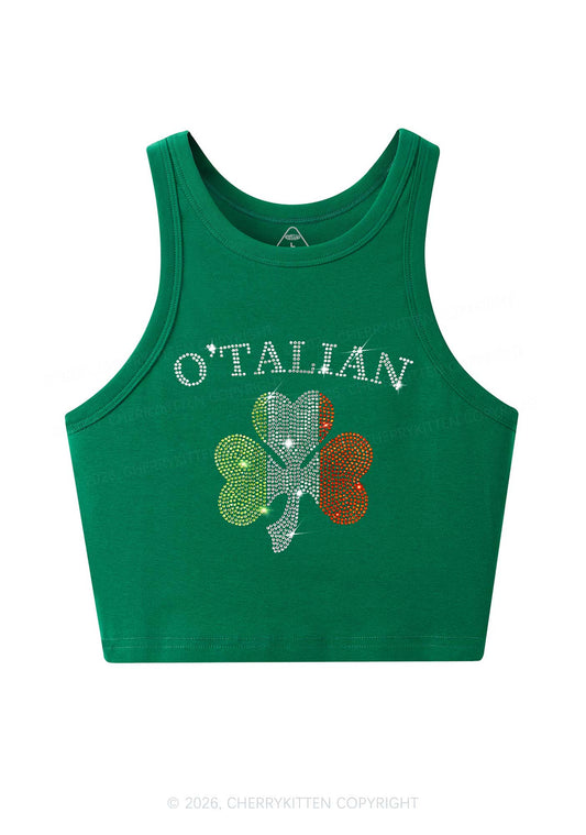 Rhinestone Otalian St Patricks Y2K Crop Tank Top Cherrykitten