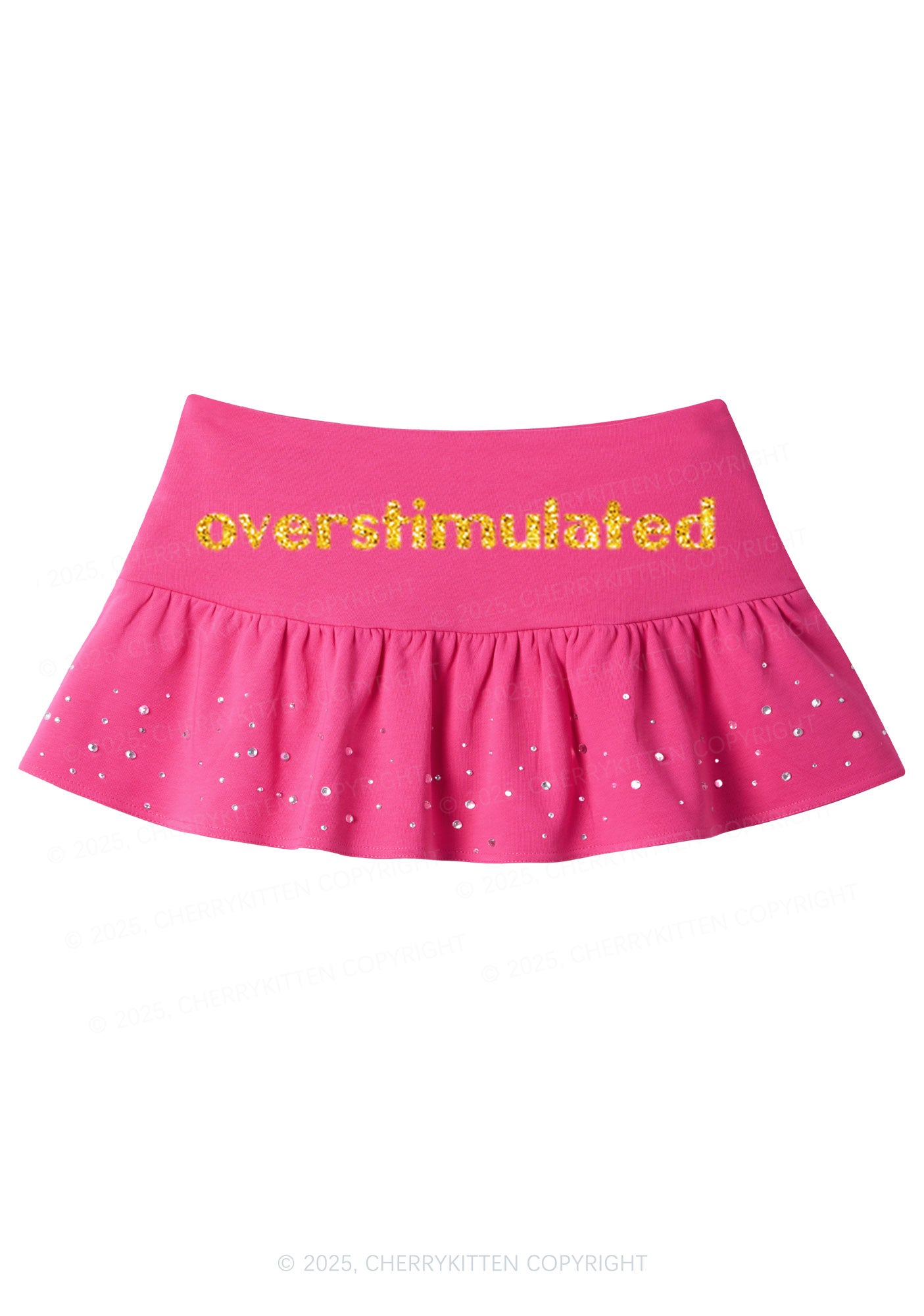 Glitter Overstimulated Y2K Pink Ruffled Rhinestone Mini Skirt Cherrykitten