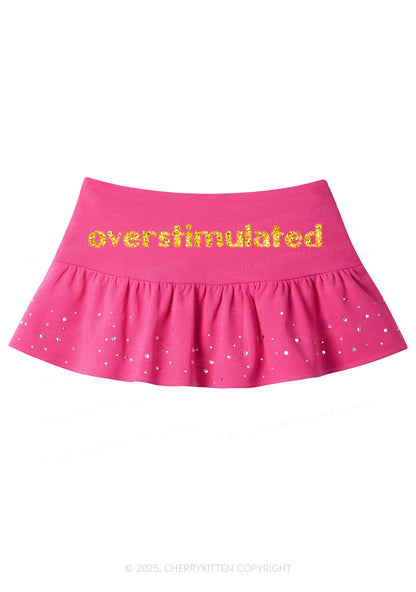 Glitter Overstimulated Y2K Pink Ruffled Rhinestone Mini Skirt Cherrykitten