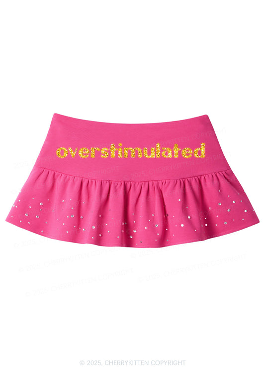 Glitter Overstimulated Y2K Pink Ruffled Rhinestone Mini Skirt Cherrykitten