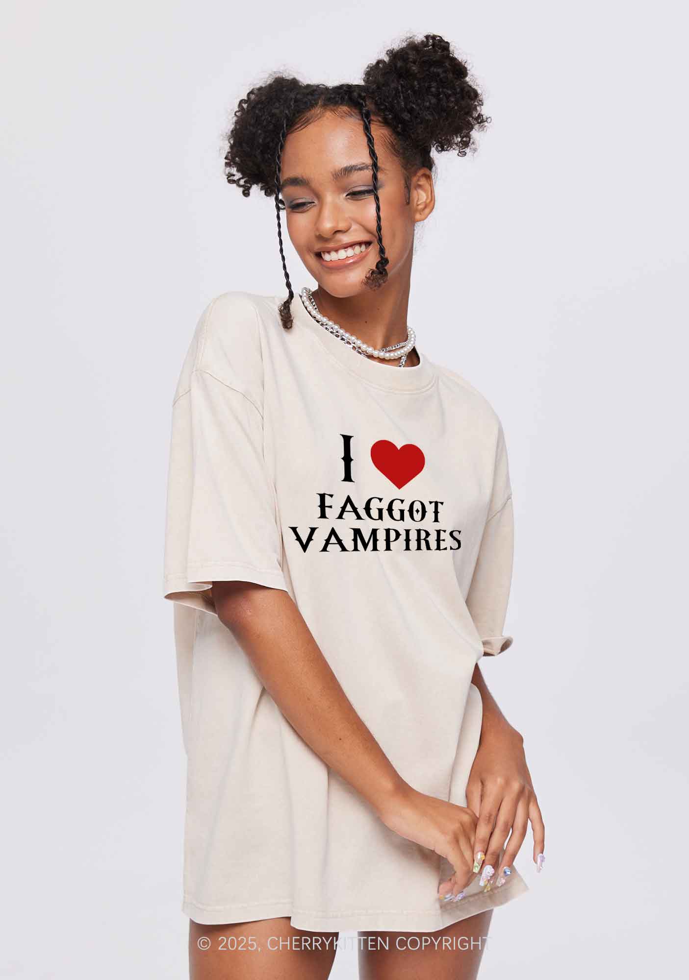 I Love Faggot Vampires Pride Y2K Shirts Washed Tee Cherrykitten
