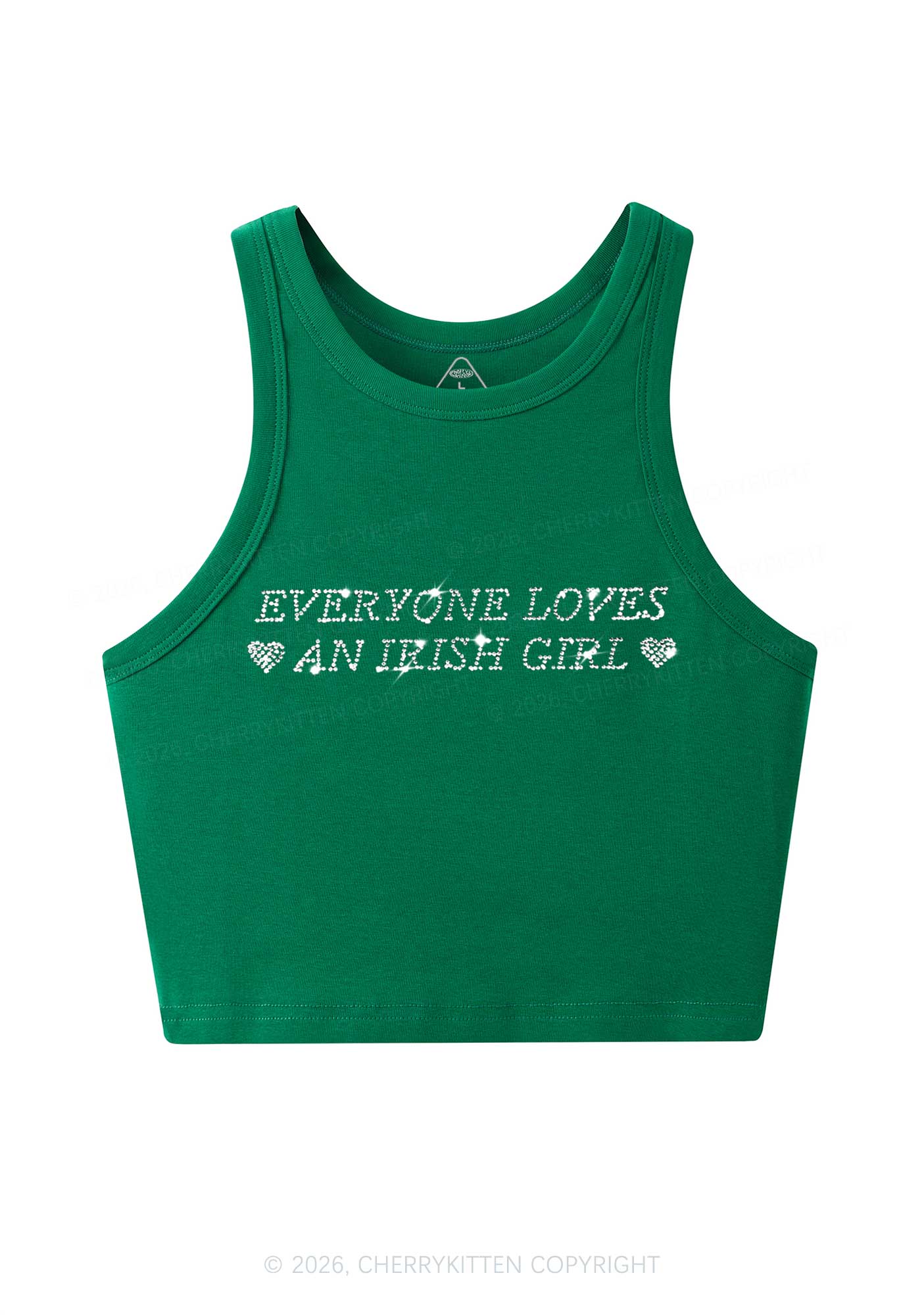 Rhinestone Everyone Loves Irish Girl St Patricks Y2K Crop Tank Top Cherrykitten