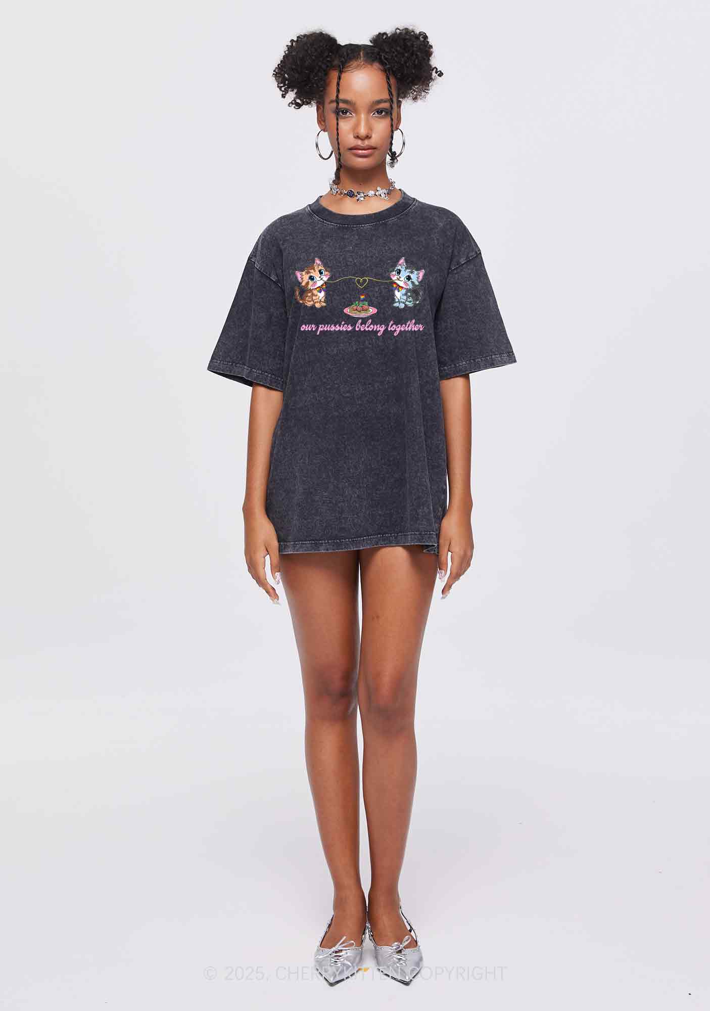 Our Puxxies Belong Together Pride Y2K Shirts Washed Tee Cherrykitten