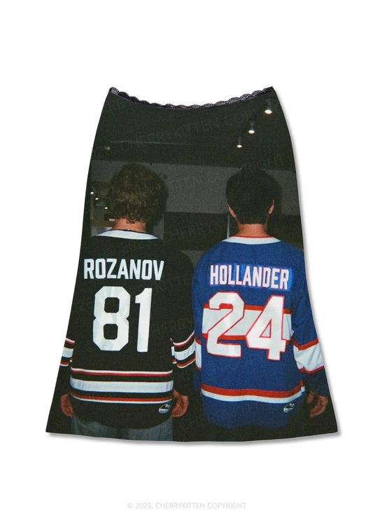 Couple Jersey HR Y2K Print Midi Skirt Cherrykitten