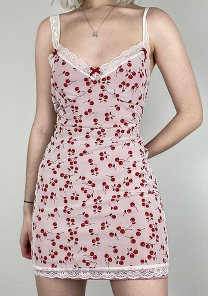 Cherry Print Y2K Slip Dress Cherrykitten