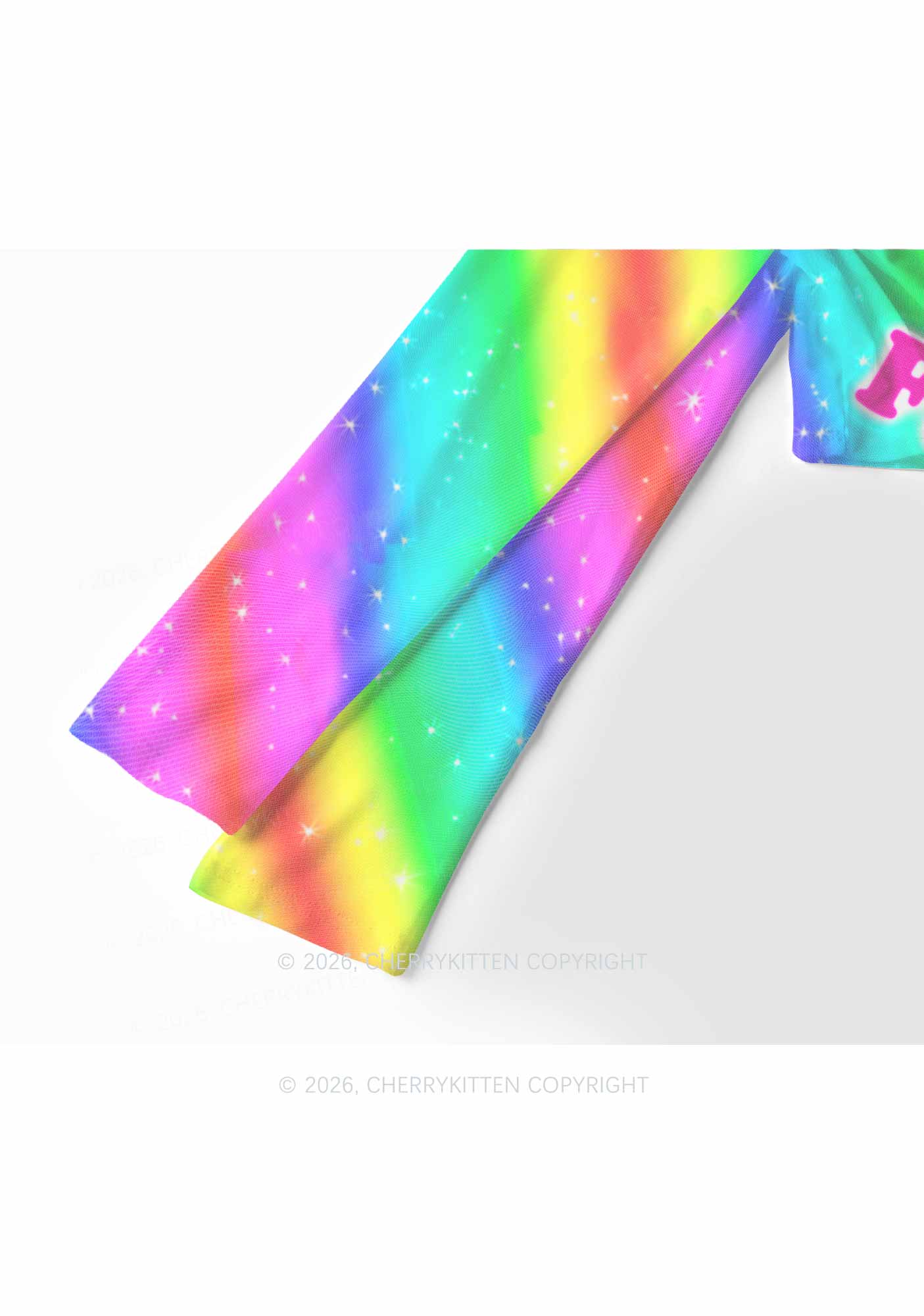 Rainbow Slide Faggot Pride Y2K Mesh Long Sleeve Crop Top Cherrykitten