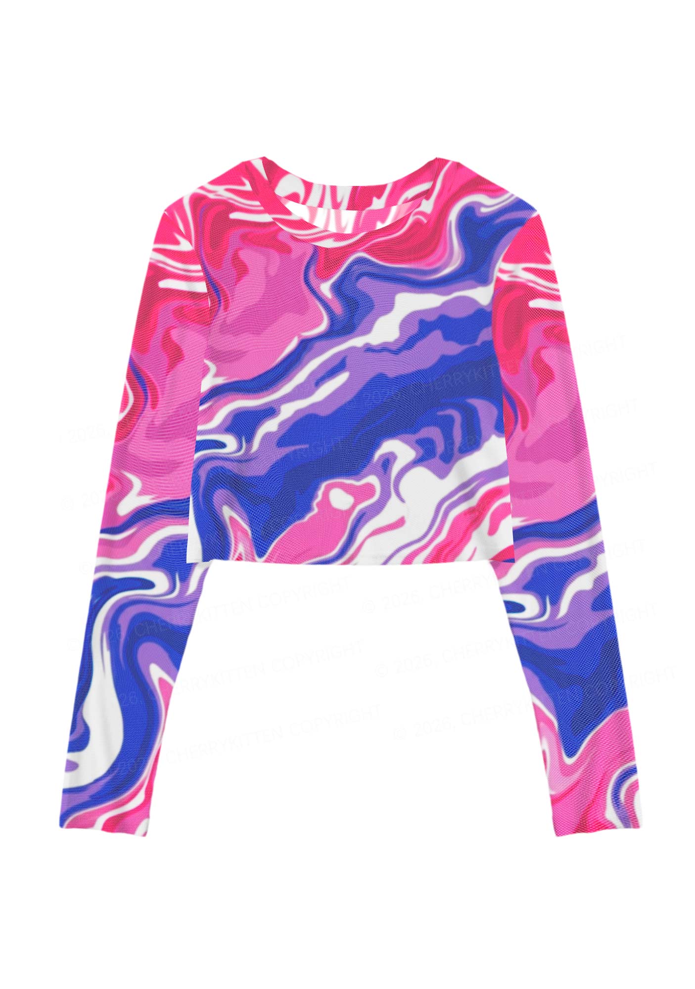 Bisexual Liquid Tie Dye Pride Y2K Mesh Long Sleeve Crop Top Cherrykitten
