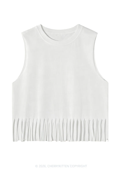 Plain Y2K Fringe Tank Top Cherrykitten