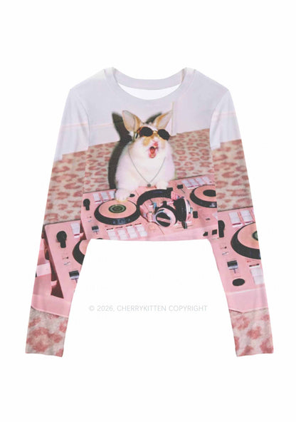 Dj Bunny Y2K Mesh Long Sleeve Crop Top Cherrykitten