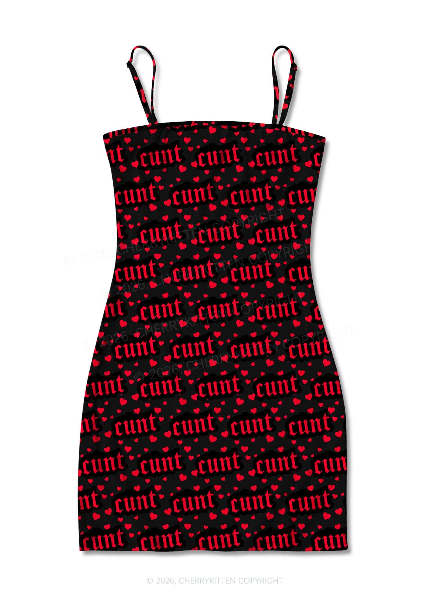 Red Hearts Cxxt Valentine's Day Y2K Print Slip Dress Cherrykitten