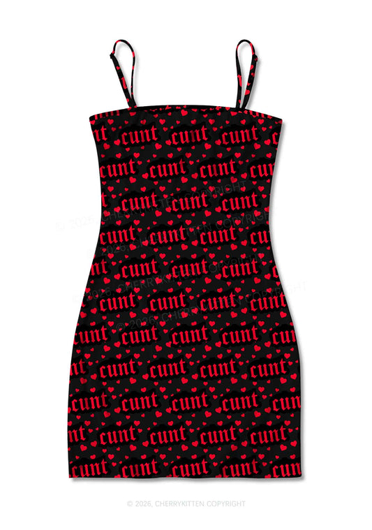 Red Hearts Cxxt Valentine's Day Y2K Print Slip Dress Cherrykitten