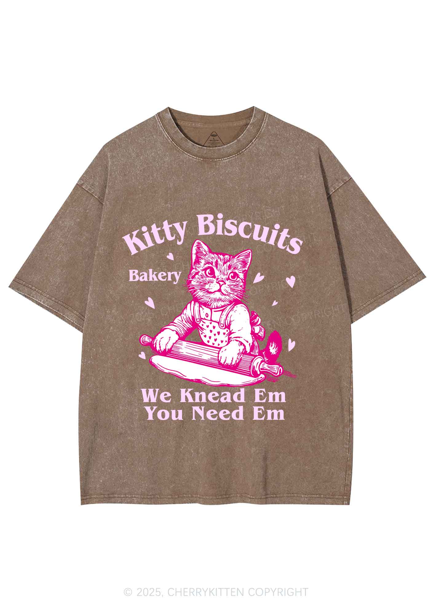 Kitten Biscuits Bakery Valentine's Day Y2K Shirts Washed Tee Cherrykitten