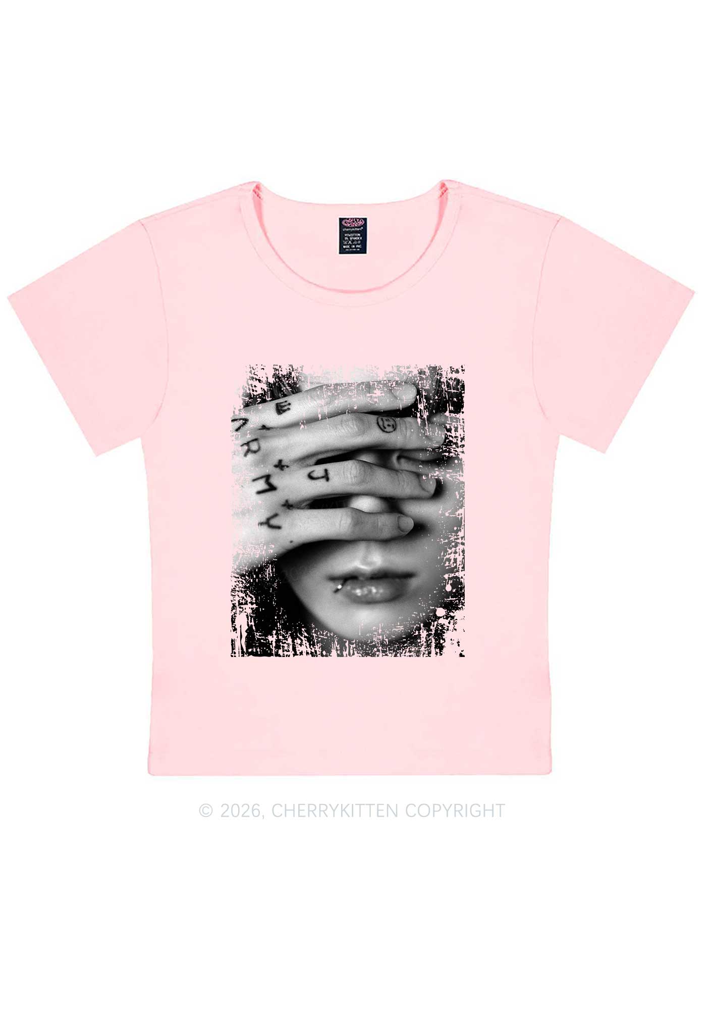 Tattoo Hand Portrait Kpop Y2K Baby Tee Cherrykitten