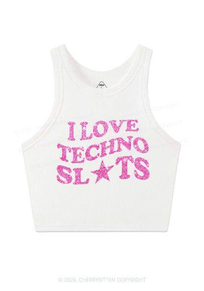 Glitter I Love Techno Slxts Y2K Crop Tank Top Cherrykitten