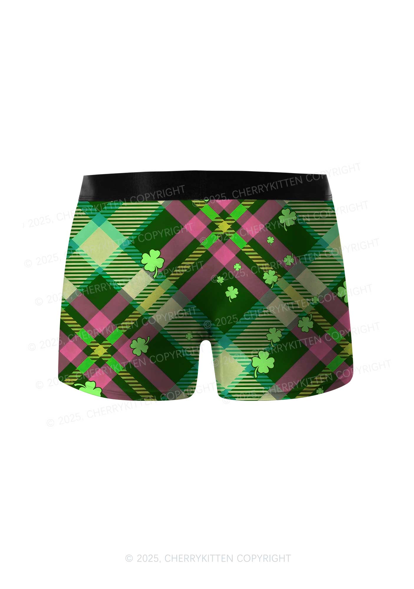 Four Leaf Clover Plaid St Patricks Y2K Print Men Boxer Briefs Cherrykitten