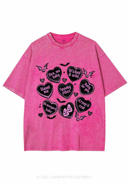 Spooky Candy Heart Valentine's Day Y2K Shirts Washed Tee Cherrykitten