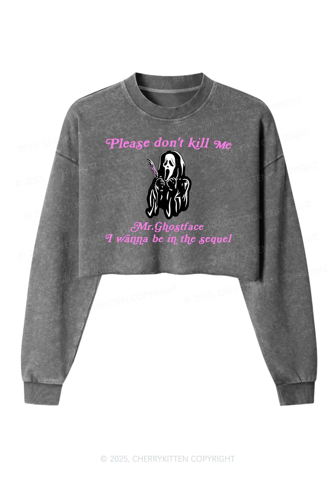 Halloween In The Sequel Y2K Crop Washed Sweatshirts Cherrykitten