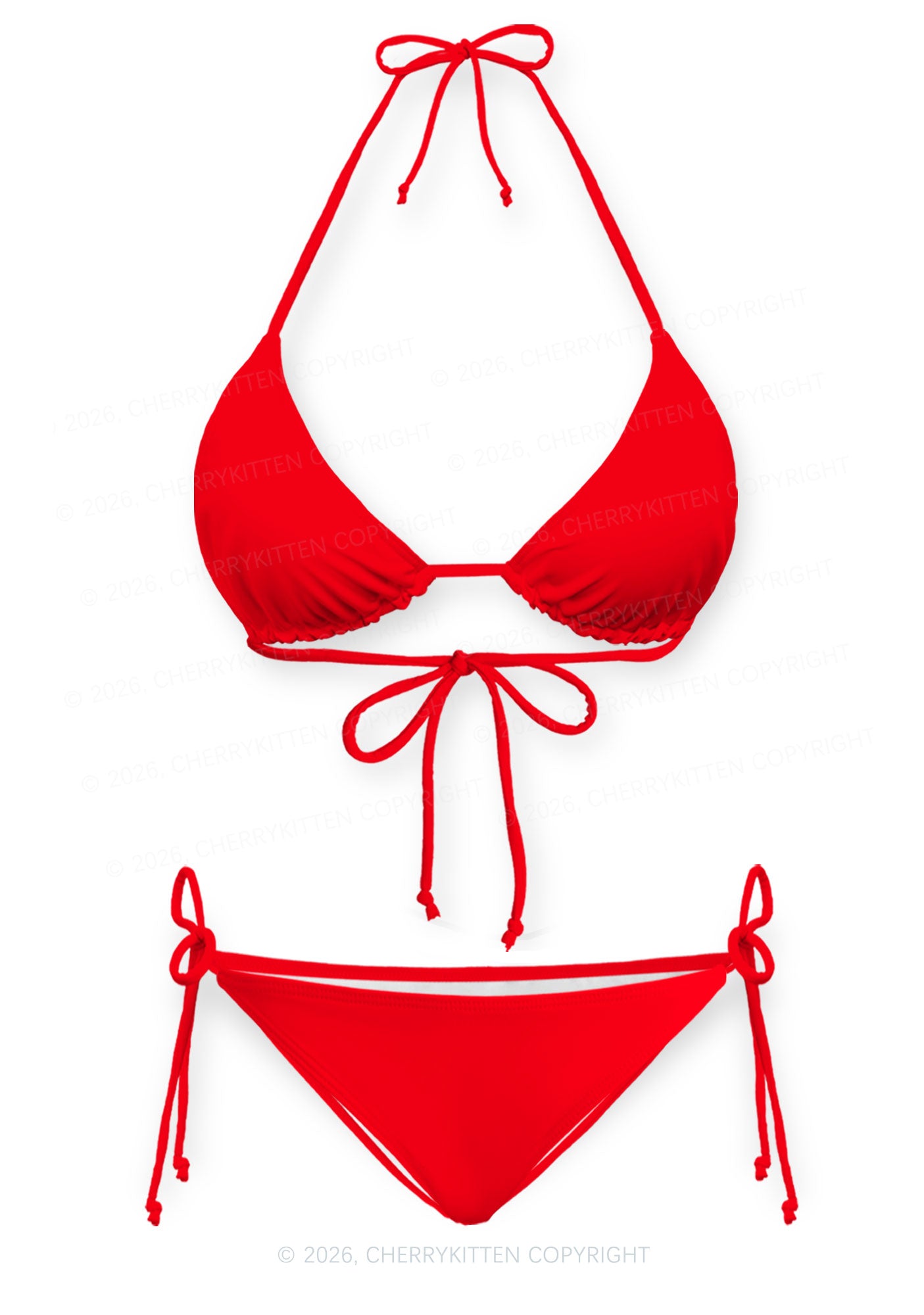 Red Plain Y2K Print Bikini Set Cherrykitten
