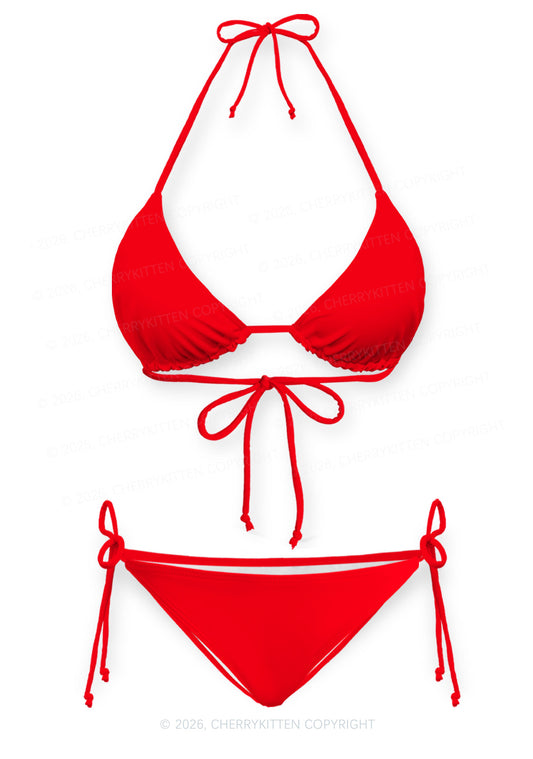 Red Plain Y2K Print Bikini Set Cherrykitten