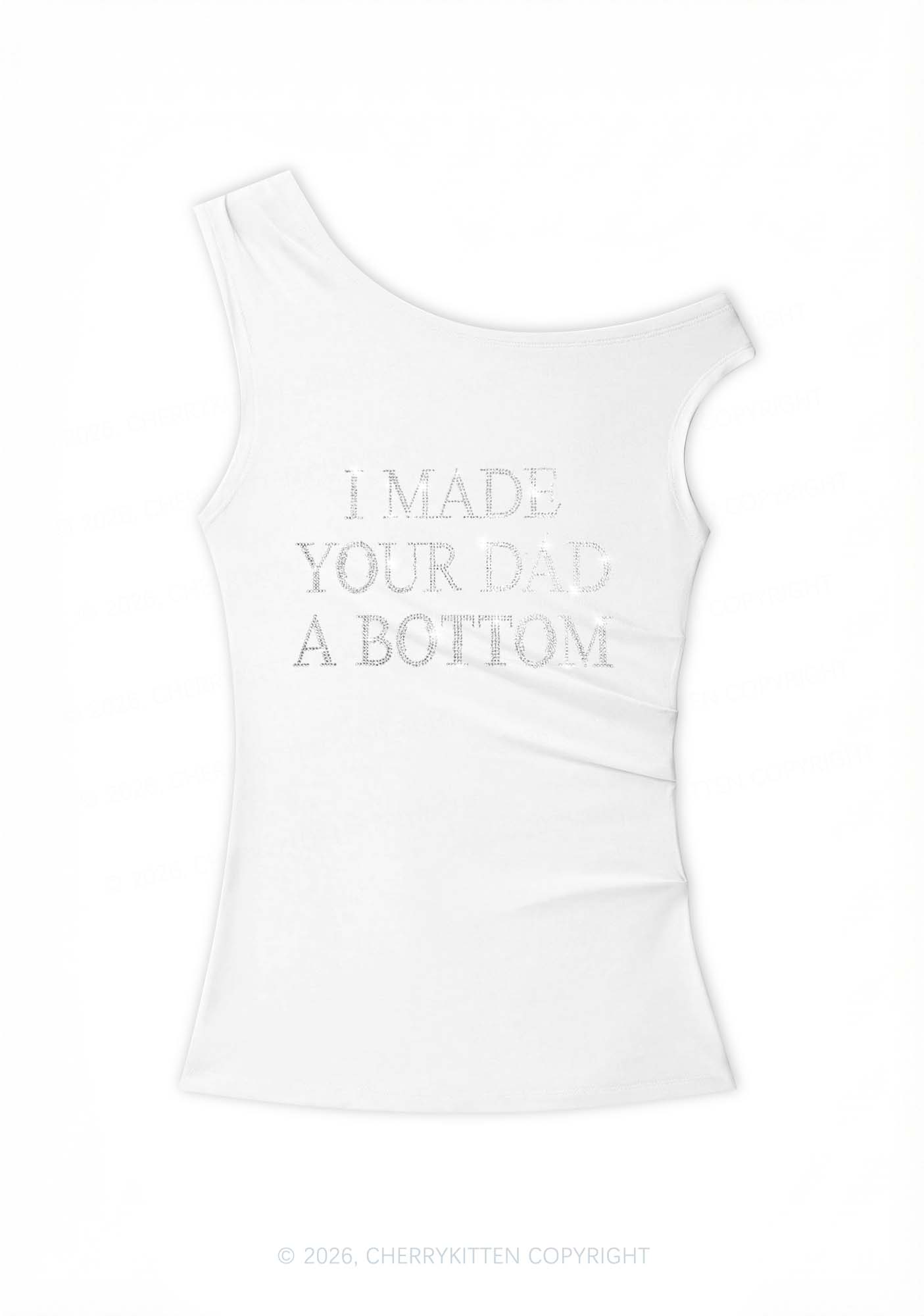Rhinestone Made Your Dad A Bottom Pride Y2K Off Shoulder Tank Top Cherrykitten