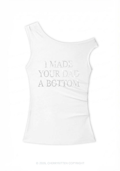 Rhinestone Made Your Dad A Bottom Pride Y2K Off Shoulder Tank Top Cherrykitten