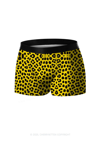 Yellow Leopard Y2K Print Men Boxer Briefs Cherrykitten