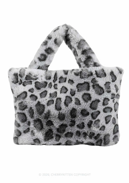 Plush Leopard Handbag Y2K Tote Bags Cherrykitten